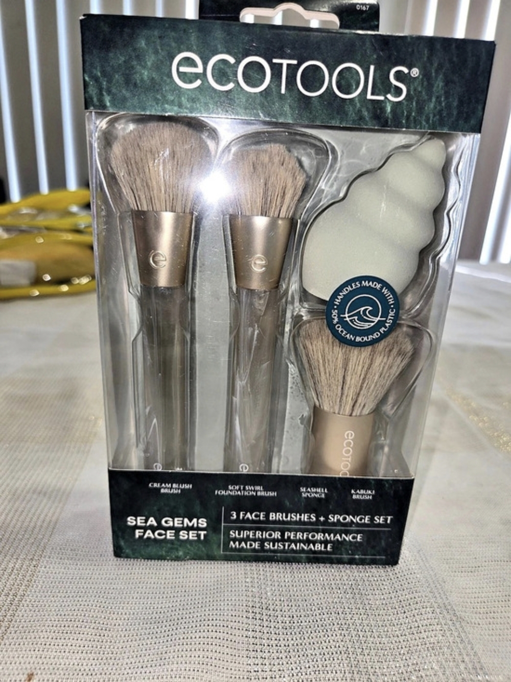 EcoTools Sea Gems Face Set 3 Face Brush & Sponge Set NWT